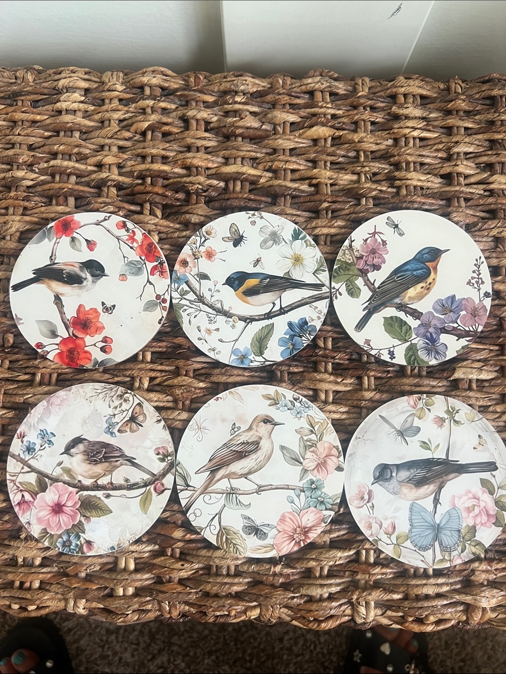 Floral Bird Round Coasters - Set of 6